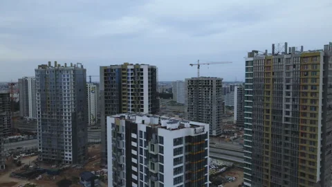 Flight over the construction site at sunset, at dusk. Stock Footage 158198828