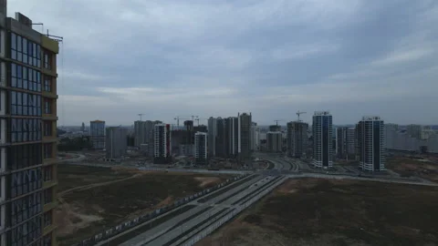 Flight over the construction site at sunset, at dusk. Stock Footage 158198845