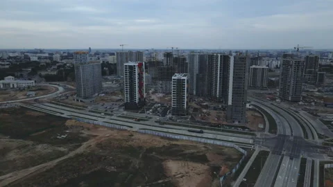 Flight over the construction site at sunset, at dusk. Stock Footage 158199054