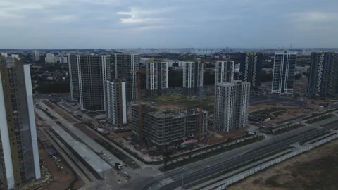 Flight over the construction site at sunset, at dusk. Stock Footage 158199062