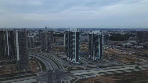 Flight over the construction site at sunset, at dusk. Stock Footage 158199799