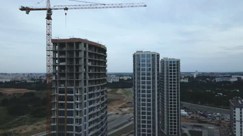 Flight over the construction site at sunset, at dusk. Stock Footage 158200073