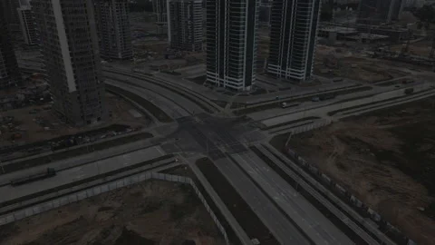 Flight over the construction site at sunset, at dusk. Stock Footage 158200112