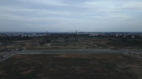 Flight over the construction site at sunset, at dusk. Stock Footage 158200566