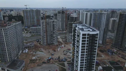Flight over the construction site at sunset, at dusk. Stock Footage 158200604
