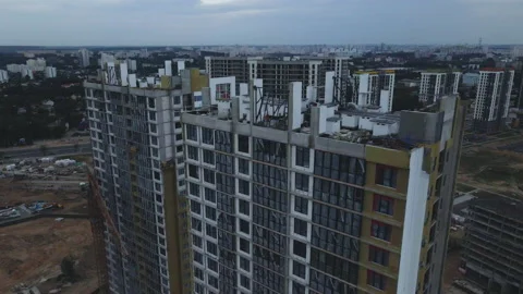 Flight over the construction site at sunset, at dusk. Stock Footage 158200813