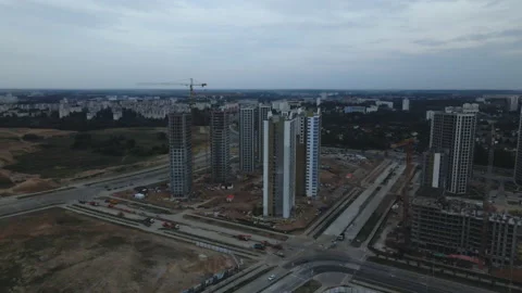 Flight over the construction site at sunset, at dusk. Stock Footage 158201065