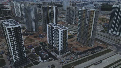 Flight over the construction site at sunset, at dusk. Stock Footage 158201447
