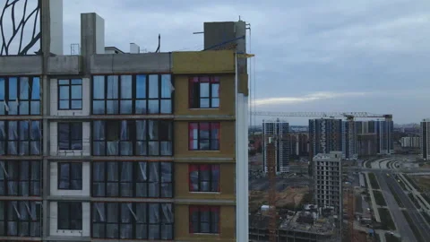 Flight over the construction site at sunset, at dusk. Stock Footage 158201554