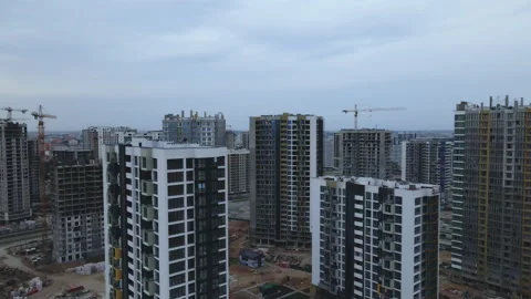 Flight over the construction site at sunset, at dusk. Stock Footage 158201885