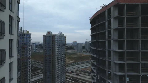 Flight over the construction site at sunset, at dusk. Stock Footage 158202449
