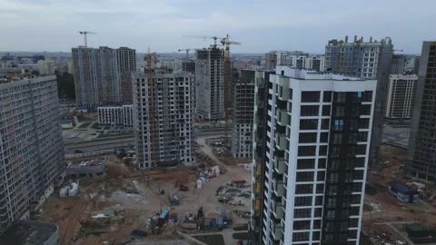 Flight over the construction site at sunset, at dusk. Stock Footage 158202518