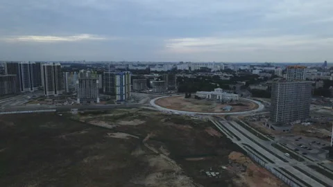 Flight over the construction site at sunset, at dusk. Stock Footage 158202917