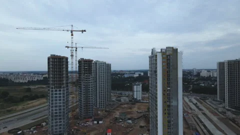 Flight over the construction site at sunset, at dusk. Stock Footage 158203000
