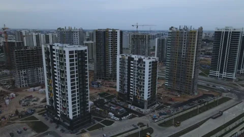 Flight over the construction site at sunset, at dusk. Stock Footage 158203297