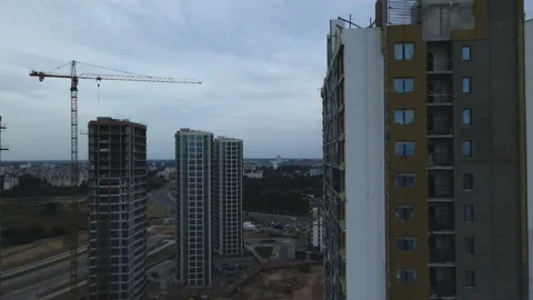Flight over the construction site at sunset, at dusk. Stock Footage 158203587