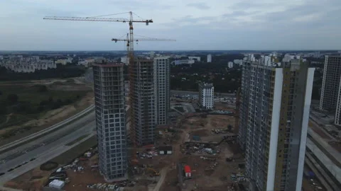 Flight over the construction site at sunset, at dusk. Stock Footage 158203734
