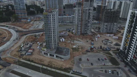 Flight over the construction site at sunset, at dusk. Stock Footage 158204196