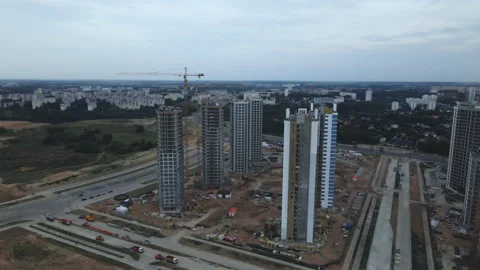 Flight over the construction site at sunset, at dusk. Stock Footage 158204260