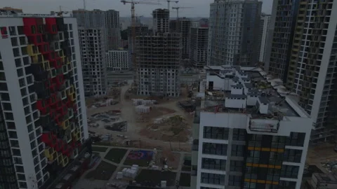 Flight over the construction site at sunset, at dusk. Stock Footage 158204641