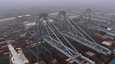 Flight over container ship low3 00864911 Stock Footage 150497053