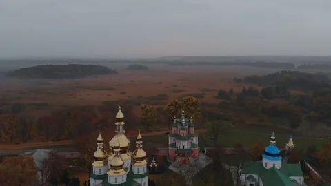 Flight Over the Convent and the Swamp, Morning Mist Stock Footage 98235730