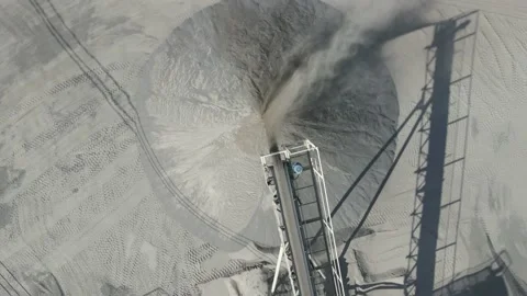 Flight over conveyor belt in work process, separation of gravel. Stock Footage 138296547