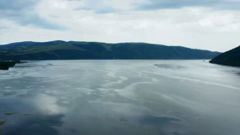 Flight over the Danube where there is the widest in its flow Stock Footage 132588211