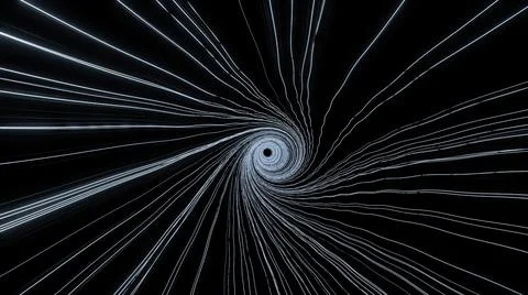 Flight over dark space, cyberspace wormhole, sci fi space travel. Design. Spiral Stock Illustration