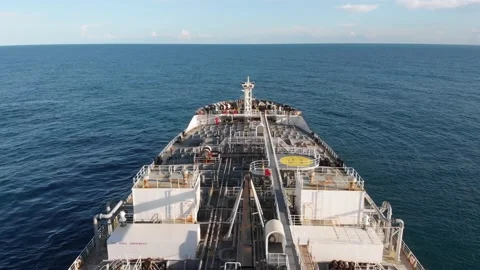Flight over the deck of an oil tanker on the high seas. Stock Footage 140117838