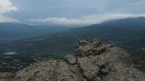 Flight over the Demerdzhi mountain range and the Alushta valley. Stock-Footage 155451249