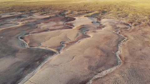 Flight Over Desert Salt Flat Bad Lands - Aerial Drone Stock Footage 112484540