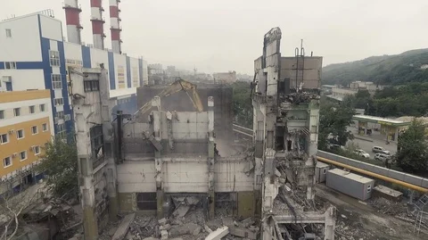 Flight over the destroyed building Stock Footage 98187703