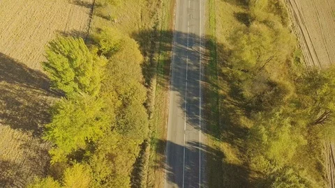 Flight over dirt road through farm fields, aerial video 動画素材 96312784