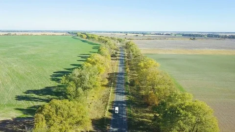 Flight over dirt road through farm fields, aerial video 動画素材 96313080