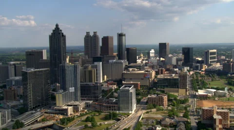 Flight over Downtown Atlanta, Georgia, including Centennial Olympic Park. Shot Stock Footage 59334424