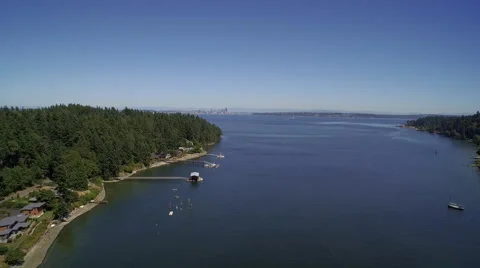 Flight over Eagle Harbor Marina, in foreground Seattle - Bainbridge Island Stock-Footage 58104884
