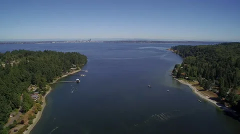 Flight over Eagle Harbor Marina, in foreground Seattle - Bainbridge Island Stock-Footage 58105107