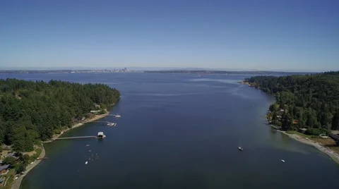 Flight over Eagle Harbor Marina, in foreground Seattle - Bainbridge Island Stock-Footage 58106948