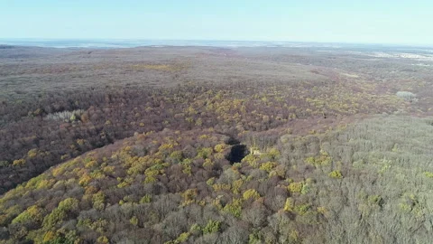 Flight over the edge of the autumn forest to the horizon Stock Footage 153026024