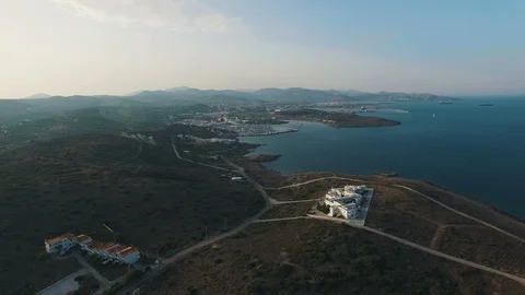 Flight over empty road along the shore of the Aegean Sea Stock Footage 87082305
