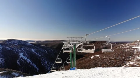 Flight Over Empty Ski Lift Tower on Sunny Day Aerial 4K Stock Footage 137882548