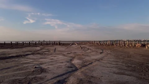 Flight Over the Estuary at Sunset. Healing Mud. Satellite View Vidéo 133822066