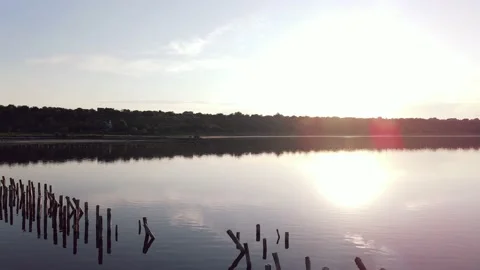 Flight Over the Estuary at Sunset. Healing Mud. Satellite View Stock Footage 133822253