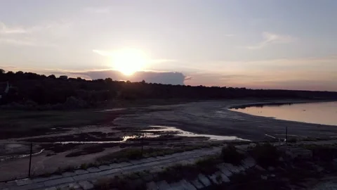 Flight Over the Estuary at Sunset. Healing Mud. Satellite View Stockbeeldmateriaal 133823023