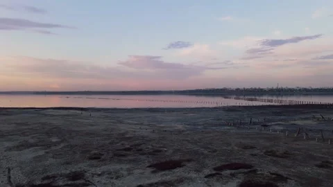 Flight Over the Estuary at Sunset. Healing Mud. Satellite View 動画素材 133824350