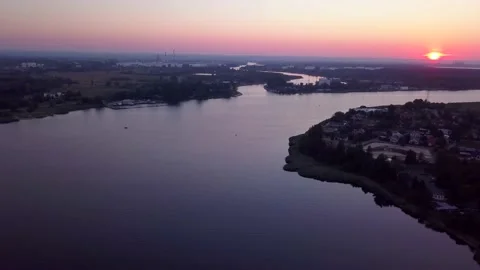 Flight over estuary of Vistula river in Gdansk at sunset. Stock Footage 155754545