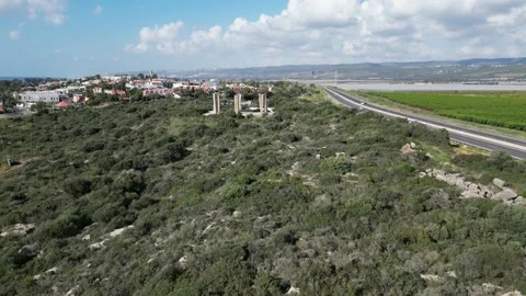 Flight over the field to the monument Stock Footage 238823585