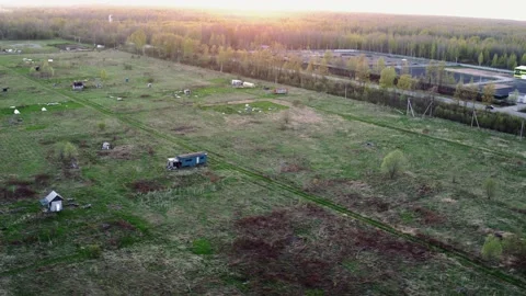 Flight over the fields in the suburbs of St. Petersburg 74 Video stock 136062160