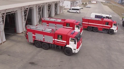 Flight over firefighter cars Stock-Footage 123778209